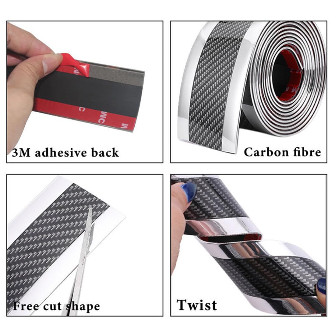 Bangminda Film De Protection Universel Pour Seuil De Porte De Voiture 10M Autocollant Fibre De Carbone Protecteur De Pare-Chocs Protection Seuil Porte De Voiture Protecteurs De Jante (7cm X 10m