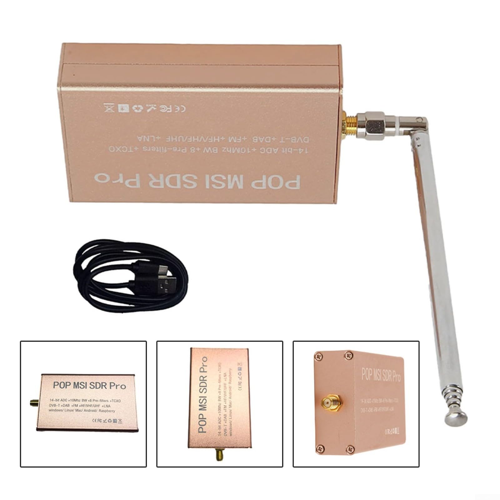 Kit antenna ricevitore, per radio MSI Pro e RSP1 Wideband Software Defined Radio, 14-Bit per Adc, gamma di frequenza 10KHz-2GHz, Per connettore SMA, interfaccia di tipo C, compatibile, con