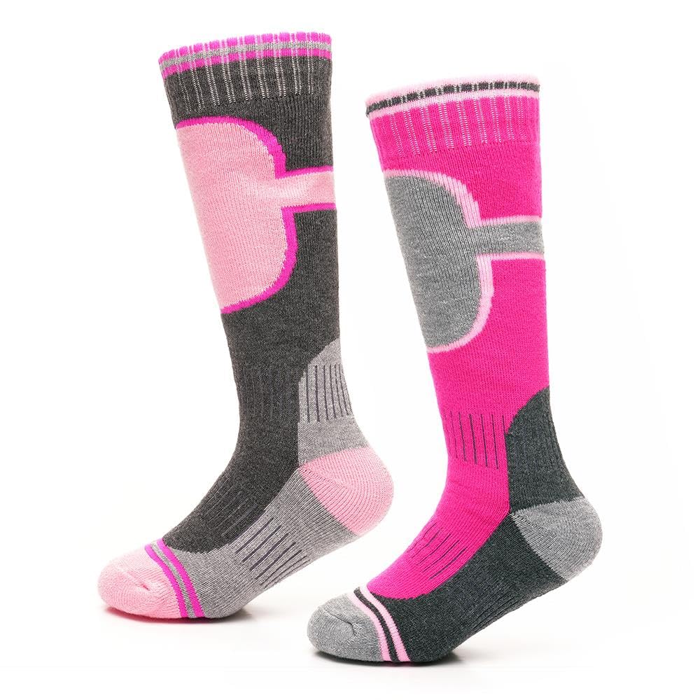 A2Z 4 Kids Girls Thermal Ski Socks for Winter Outdoor Activities - Socks AZ9611 Pink 2 Pack 7-10