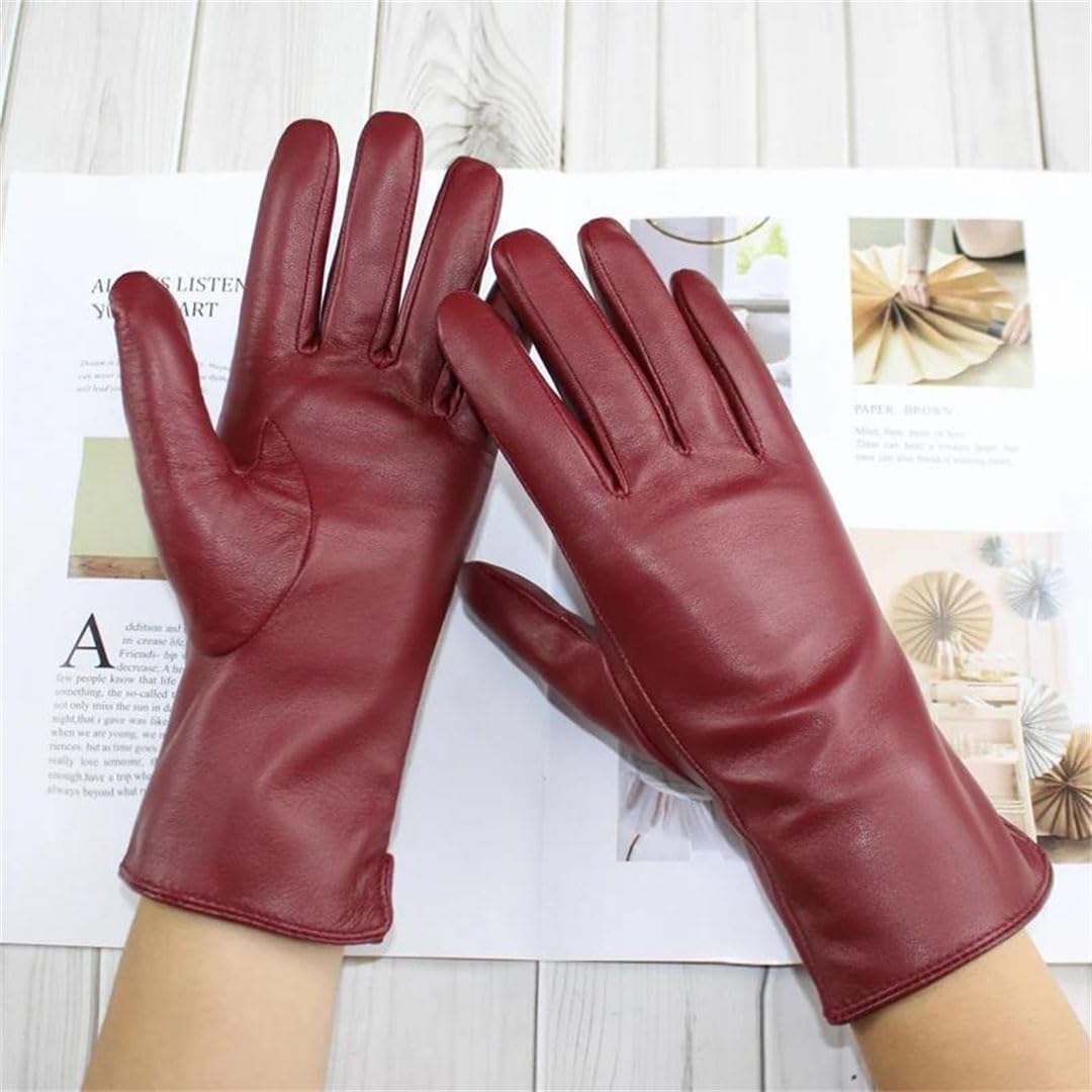 Guantes de piel de oveja para mujer, estilo clásico, recto, forro de punto, guantes de conducción, color marrón oscuro, talla 8 12, marrón oscuro, 8 12