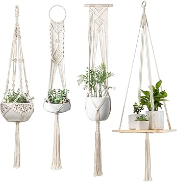 Makramee Blumentopf-Aufhänger Set - 2 Stück Mit 4 Haken Für Zimmerpflanzen