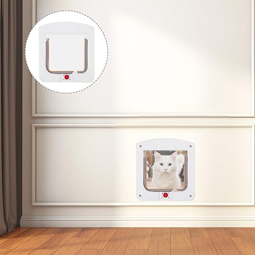 Miniatura 9 de NUOBESTY Puerta de gato con bloqueo para puertas interiores, material ABS, control de acceso bidireccional para mascotas, puerta para cachorros,
