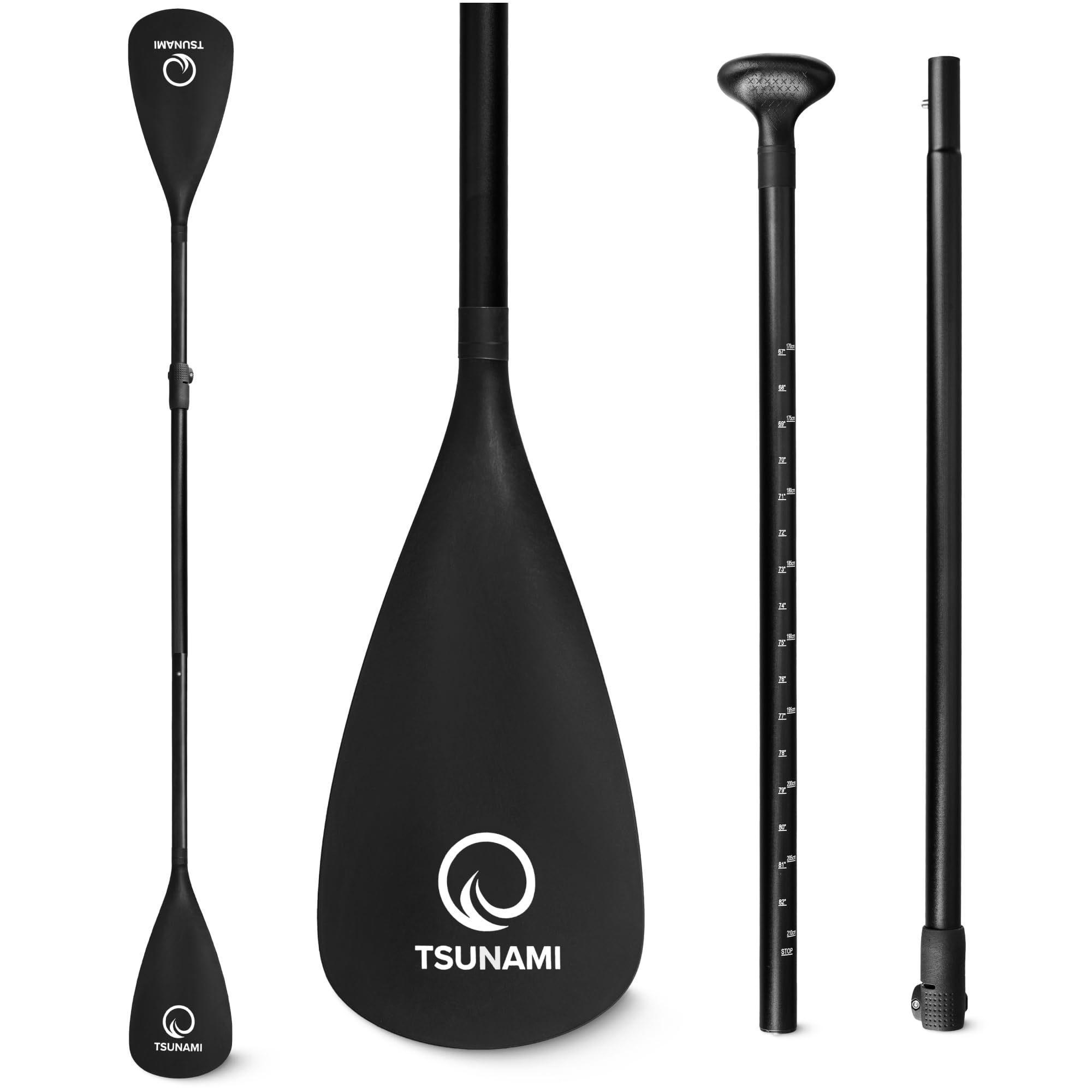 Tsunami Paddle 4-teilig für SUP Stand-Up Paddling Board, Doppelpaddel, Verstellbar Teleskop 160cm-225cm, Kunststoff, Rutschfester Griff, für Kajak, Dingy Boote, Paddelboard, Schlauchboot SUP
