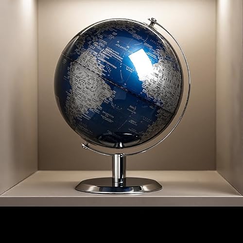 World Globe with Stainless steel Stand, 8inch Earth Modern Desktop Globe For Educational Home Office Desk Bookshelf Decor, Cool Tech Gift for Business Men Father Boys Adults & Kids - Thumbnail 2