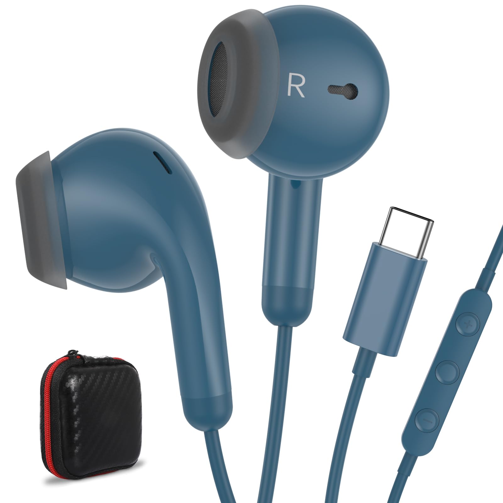 USB C Earbuds Headphones for iPad 10th Gen for iPhone Duo 18 Pro 17 15 Blue
