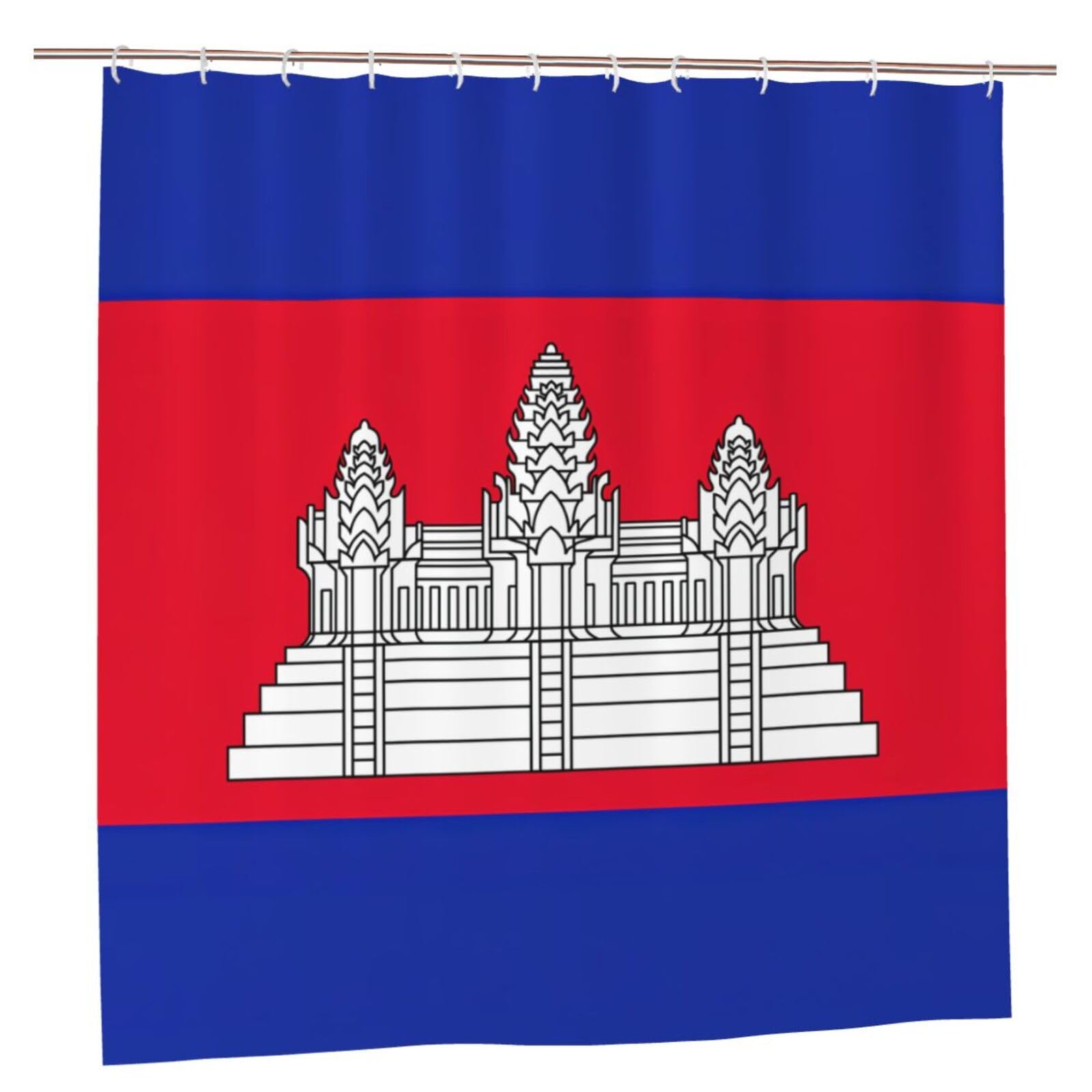 Rideau de douche imprimé drapeau Cambodge polyester 183x183 avec boutons-pression
