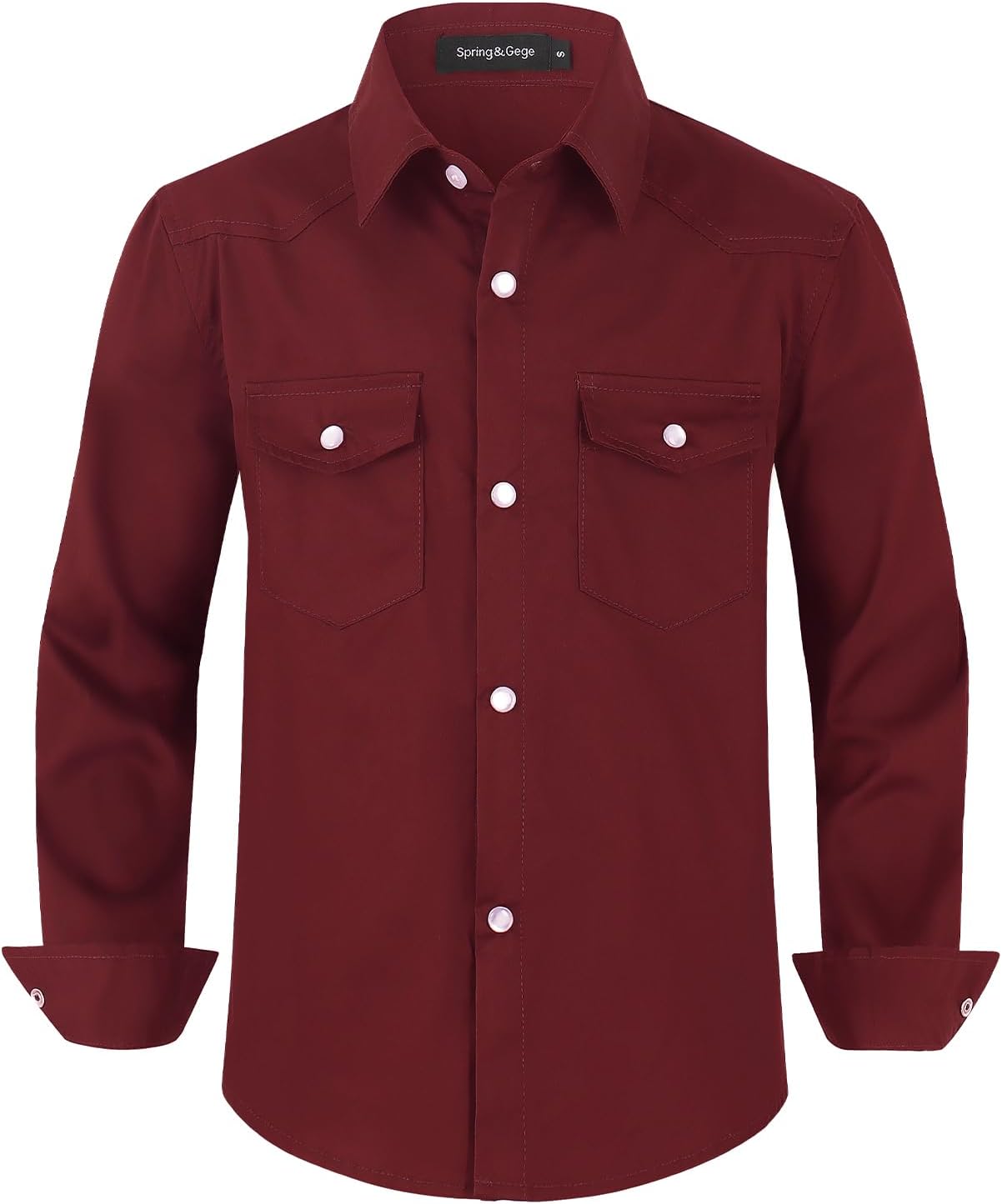Spring&Gege Boys' Long Sleeve Western Cowboys Pearl Snap Button Down Shirts (5-14 Years)