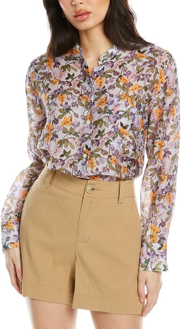 Vince Womens Wisteria Vine Relaxed Band Collar Blouse