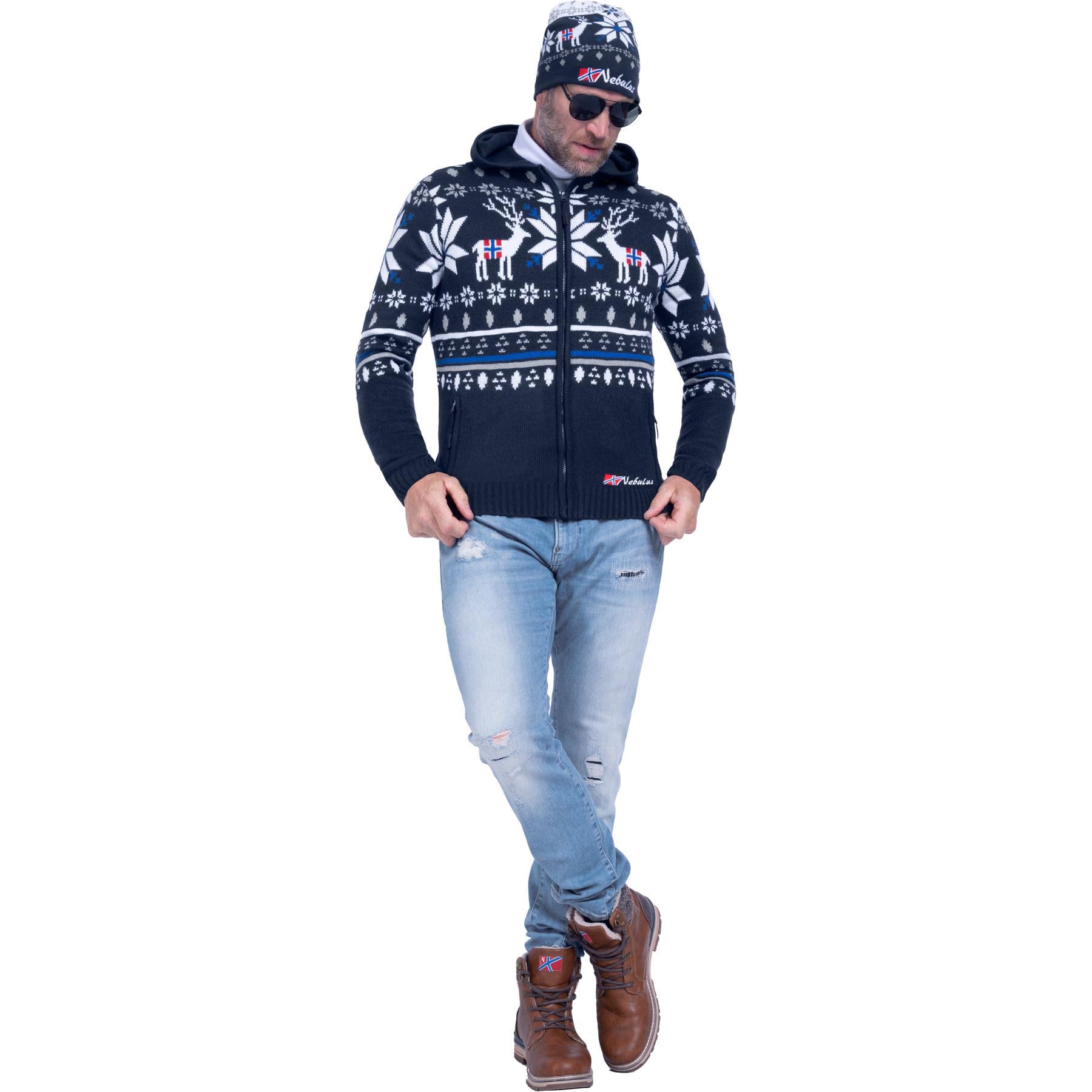 Nebulus Herren Jacke NORMAX, mit Kapuze, schicker Pullover im Norweger-Style