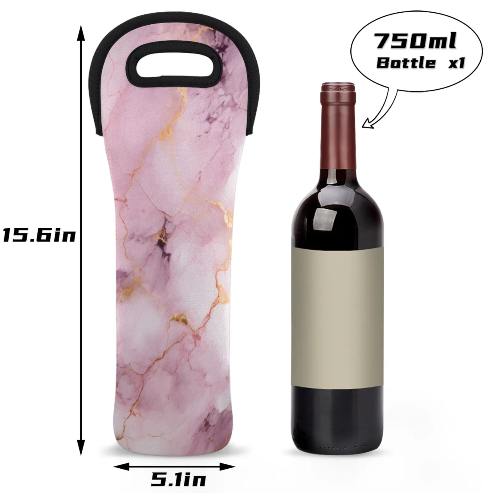 Neoprene Wine Tote Carrier Bag for Wine,Water, Champagne, Beer, Baby Bottles 15.6 x 5.1 Inches, Protective Wine Bag,Marble Pattern Texture