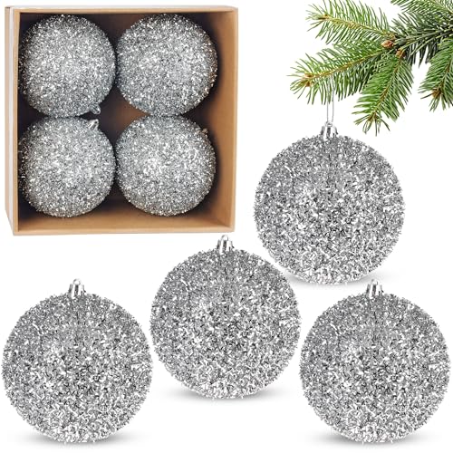 BRUBAKER Palline di Natale Con Glitter - Set di 4 Grandi Decorazioni Infrangibili in Plastica - 10 cm - Per Albero di Natale