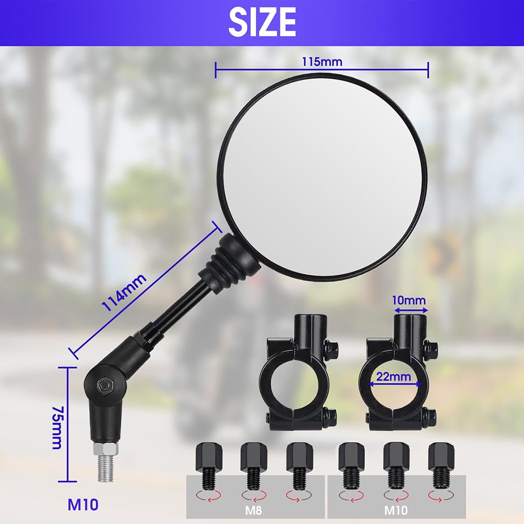 YIXUND Set di specchietti universali per moto,2 morsetti per manubrio da 22 mm,M10 (7/8''),2 filettatura destra M10,2 filettatura destra M8,1 filettatura sinistra M10,1 filettatura sinistra M8,per