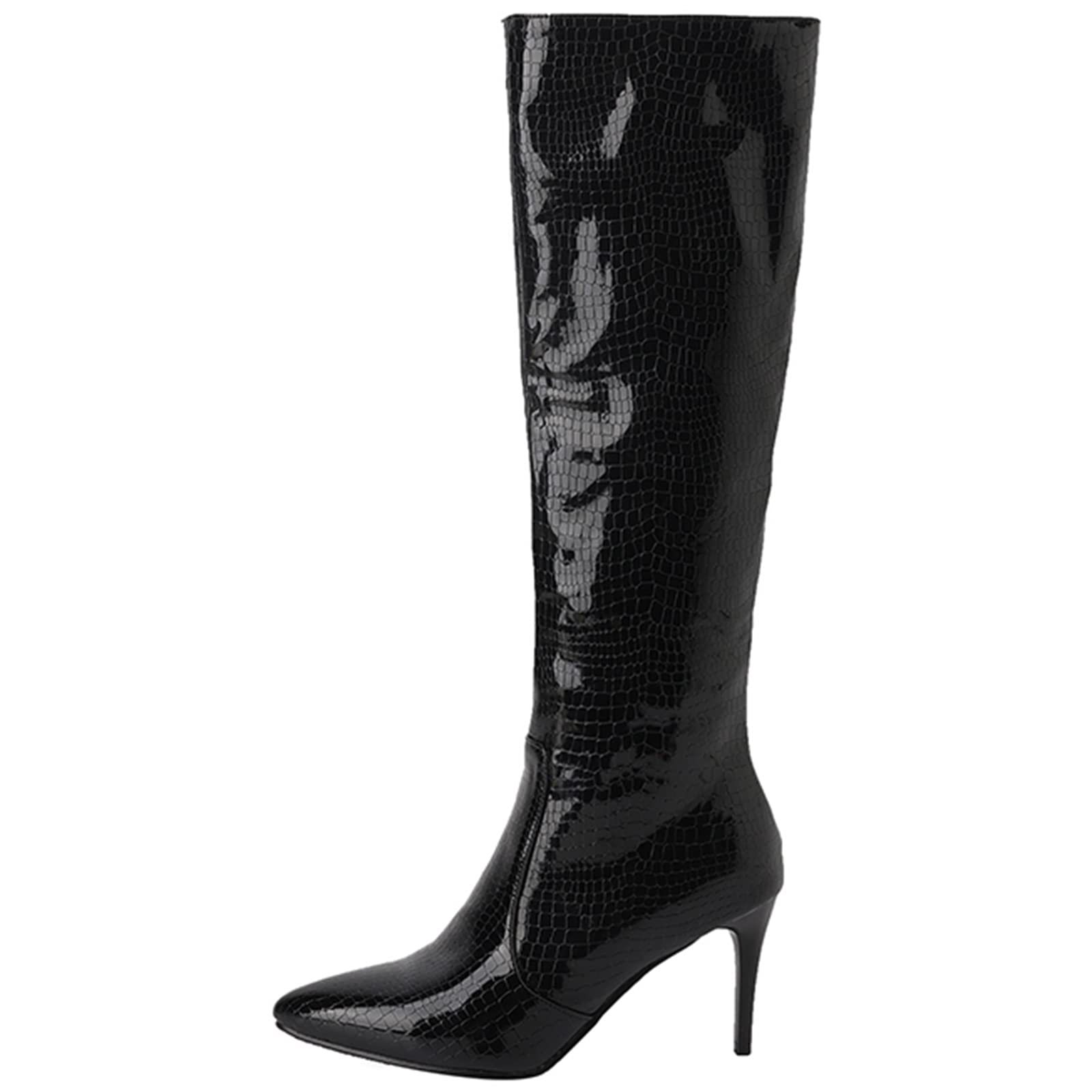 CUTEHEELS Damskie jednokolorowe buty na uda wysokie/nad kolanem ze szpilką i szpiczastym noskiem, czarny (schwarz3), 43 EU