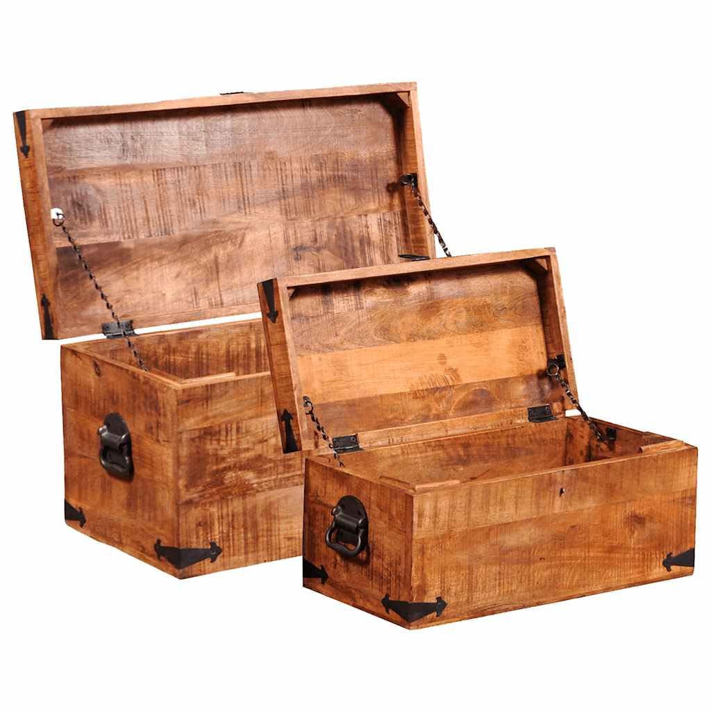 Juego de 2 baúles de madera de mango rugosa