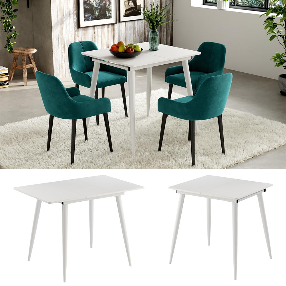 Vicco Mesa de Comedor Beaver, Blanco, 80-110 x 70 cm | Extensible, para uso flexible como mesa de comedor o de trabajo