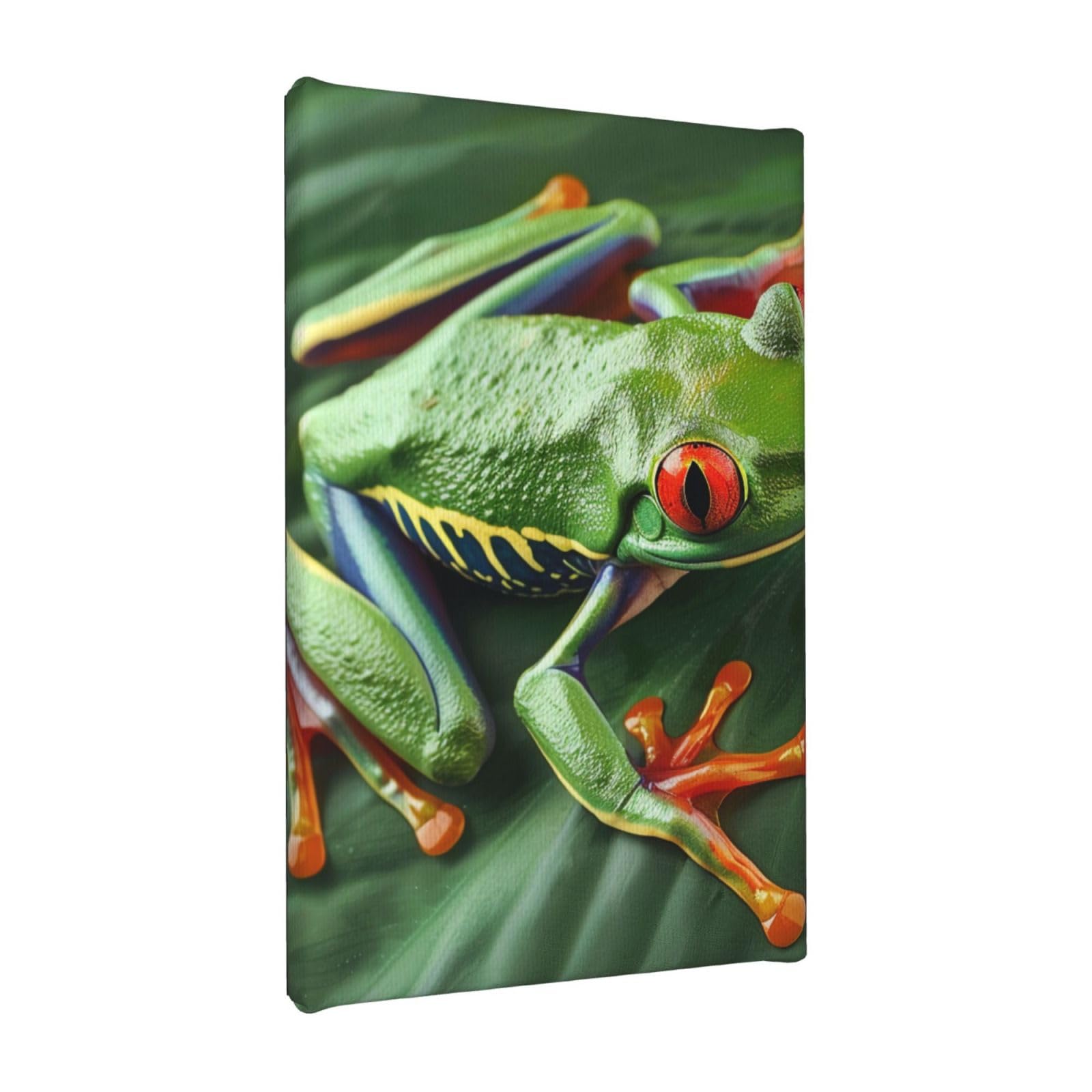 YKLJG Animal Frog Leaves Printed Wall Art Canvas Painting 20x30 CM Wooden Framed Picture Painting Artwork Prints for Bedroom Kitchen Home Office Decor