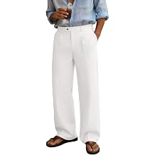 Susclude Mens Linen Casual Dress Pants Old Money Wide Leg Baggy Pleated Slacks Elastic Waist Work Vacation Trousers