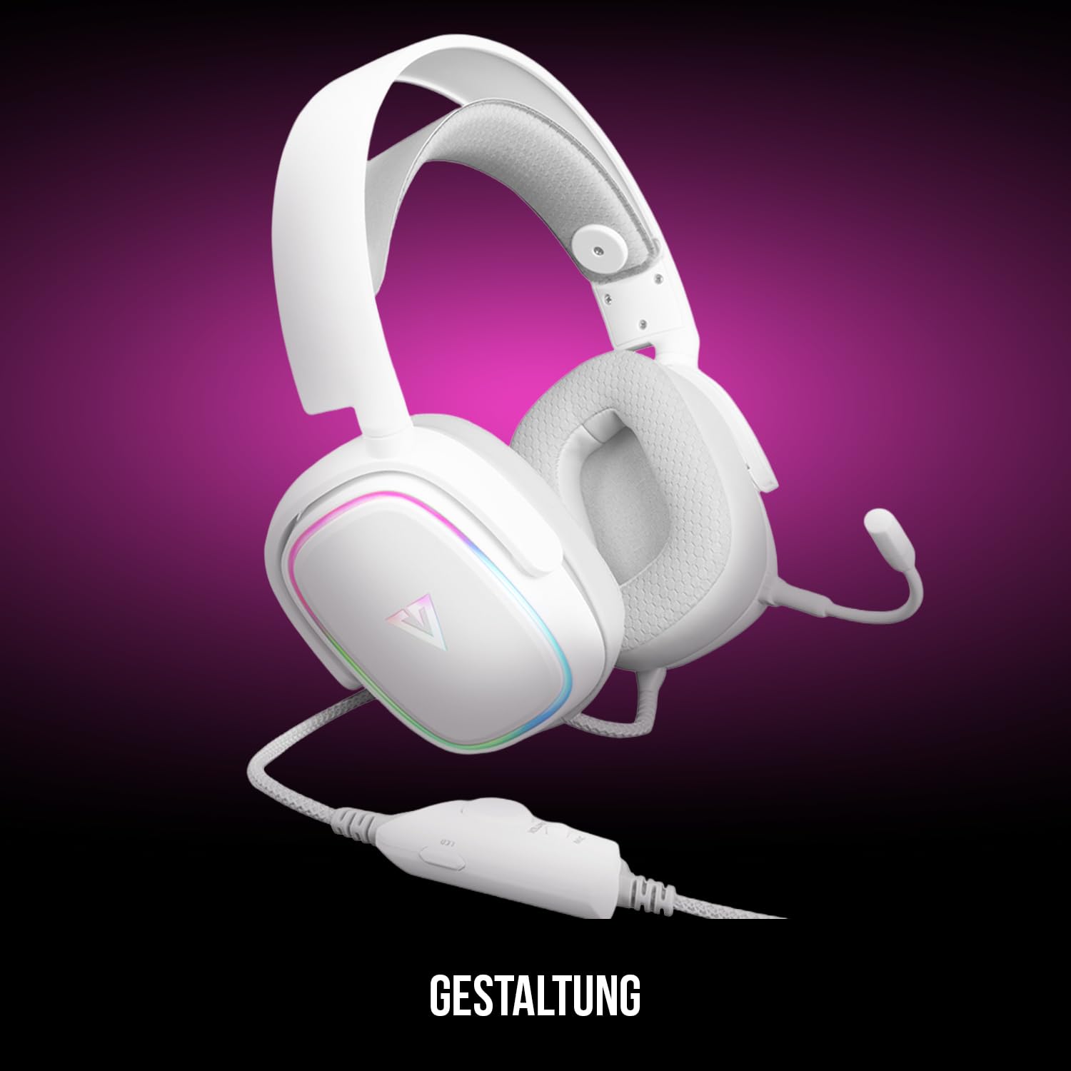 Modecom Volcano MC-899 Prometheo - Cuffie LED RGB bianche 7.1 Virtual Sound, microfono rimovibile.