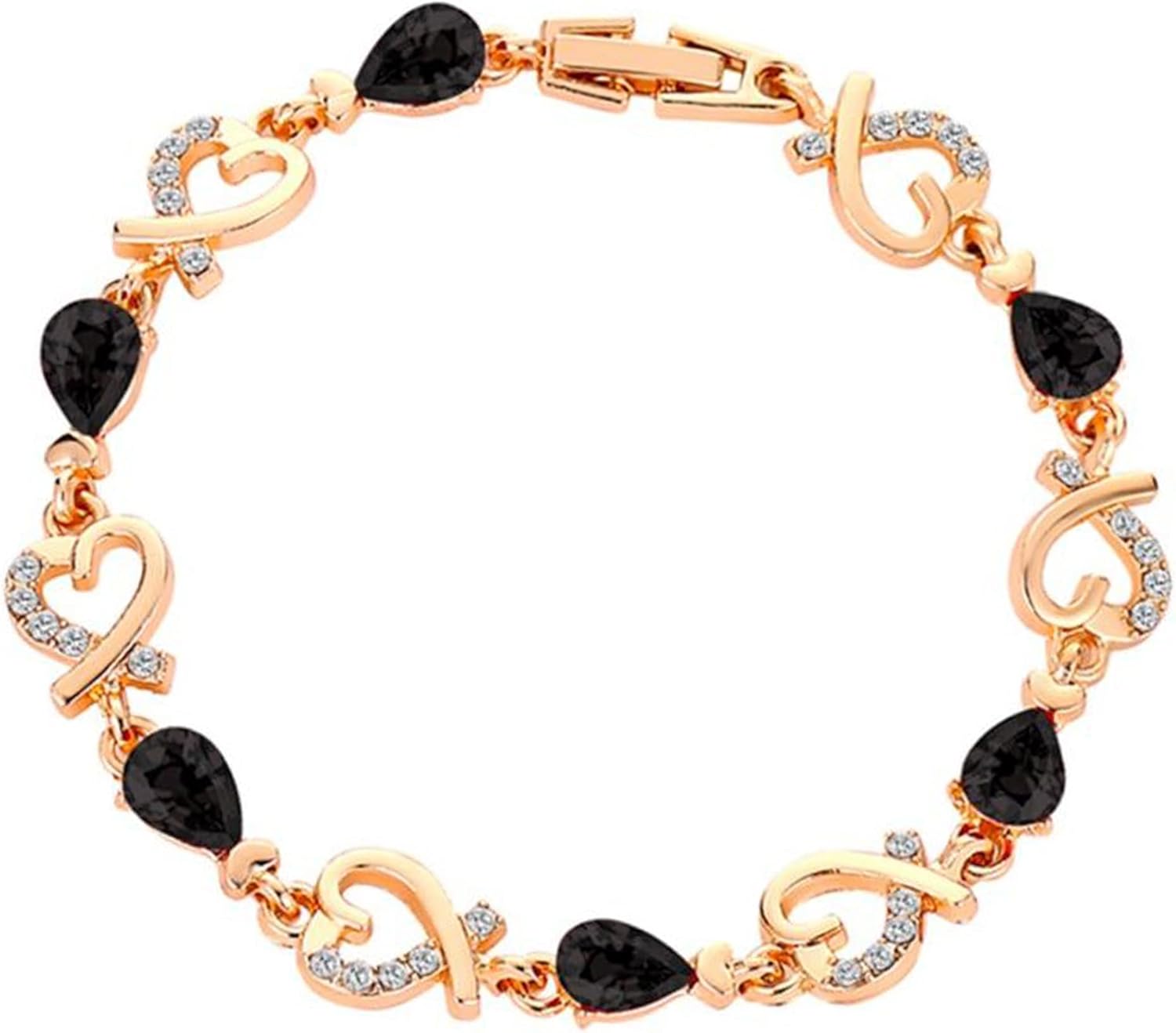 1.25 Ct Pear & Round Cut Black Diamond & Diamond 14K Rose Gold Over Silver Love Heart Bracelet For Women's