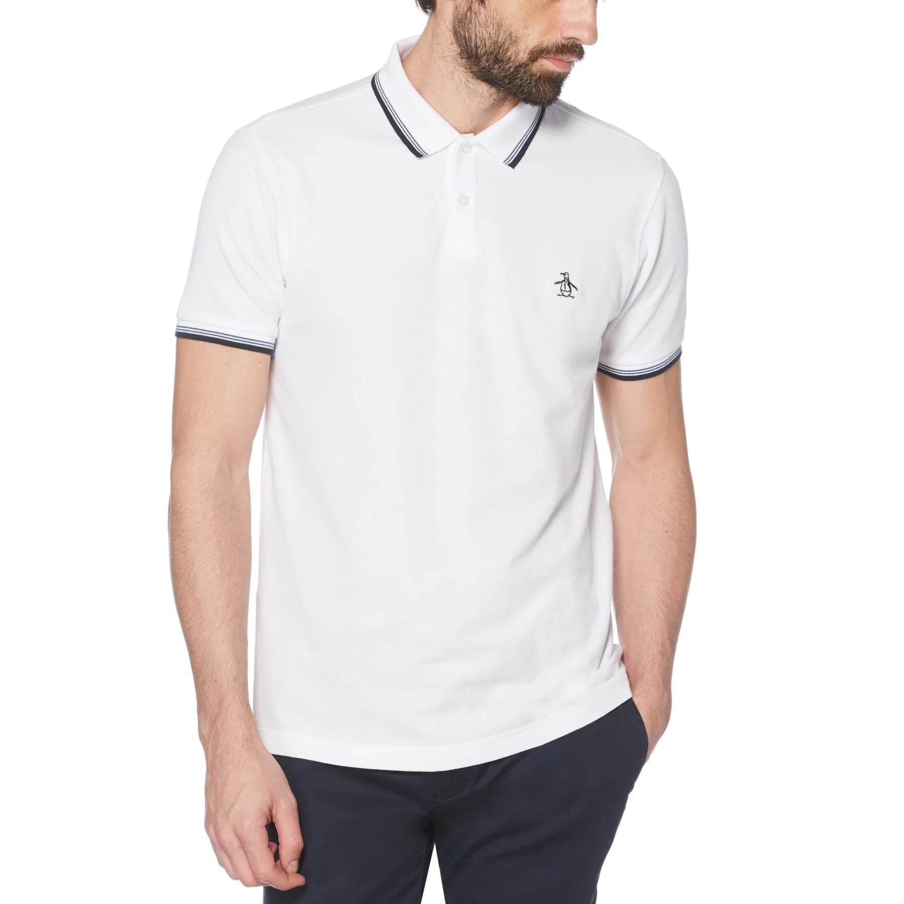 Original Penguin White Sticker Pete Organic Cotton Polo Shirt In Bright