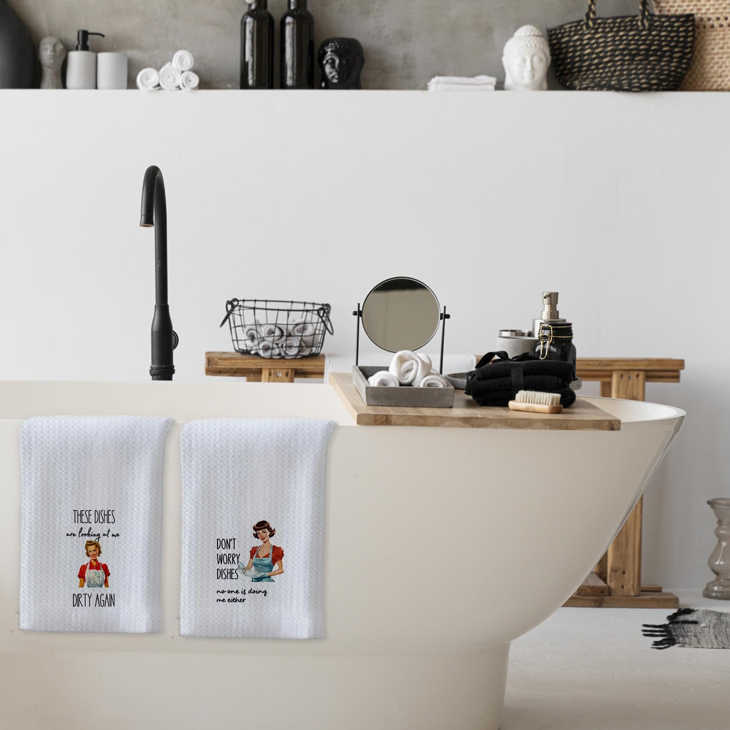 Chicimln Retro Housewife Funny Kitchen Towels for Women, Sarcastic Gifts for Women Decorative Hand Towels, Humorous Funny Dish Tea Towel Drying Cloth for Kitchen Decor, 16x24 Inch Set of 2 - Image 6