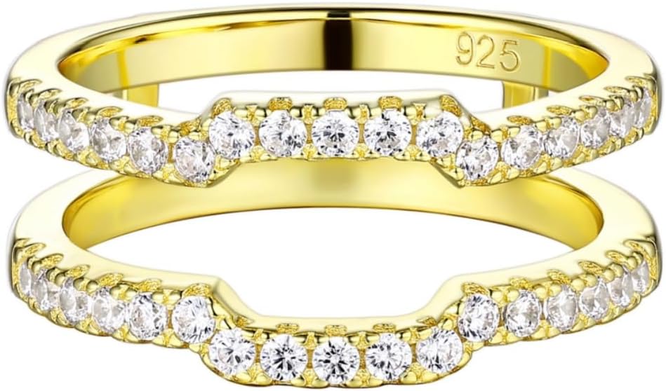 Cubic Zirconia Curved Wedding Band for Women Guard Ring Enhancers Engagement Ring 925 Sterling Silver/Rose Gold Plated/Yellow Gold Plated Size 5-10