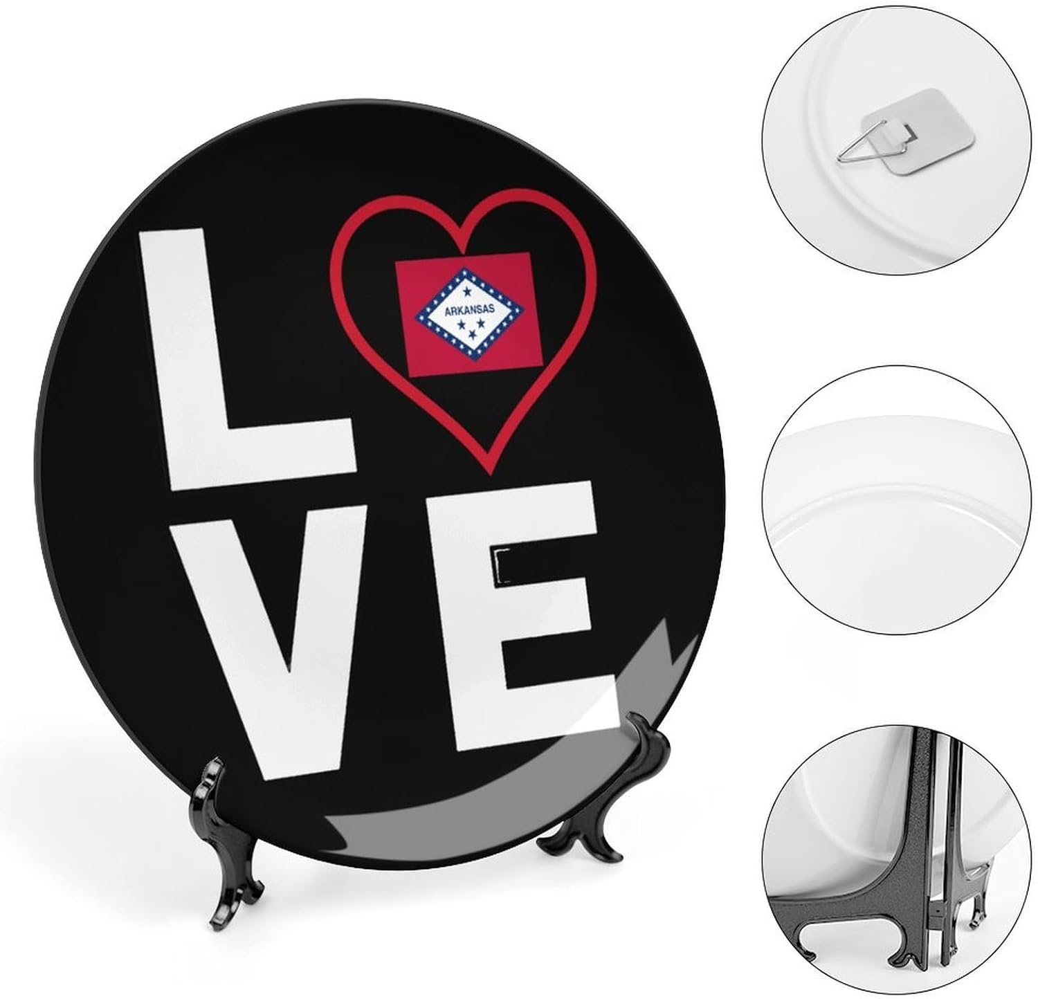 I Love Arkansas Printed Decorative Plate with Display Stand Handmade Ceramic Ornament Hanging Wall Decor for Foyer Home Office