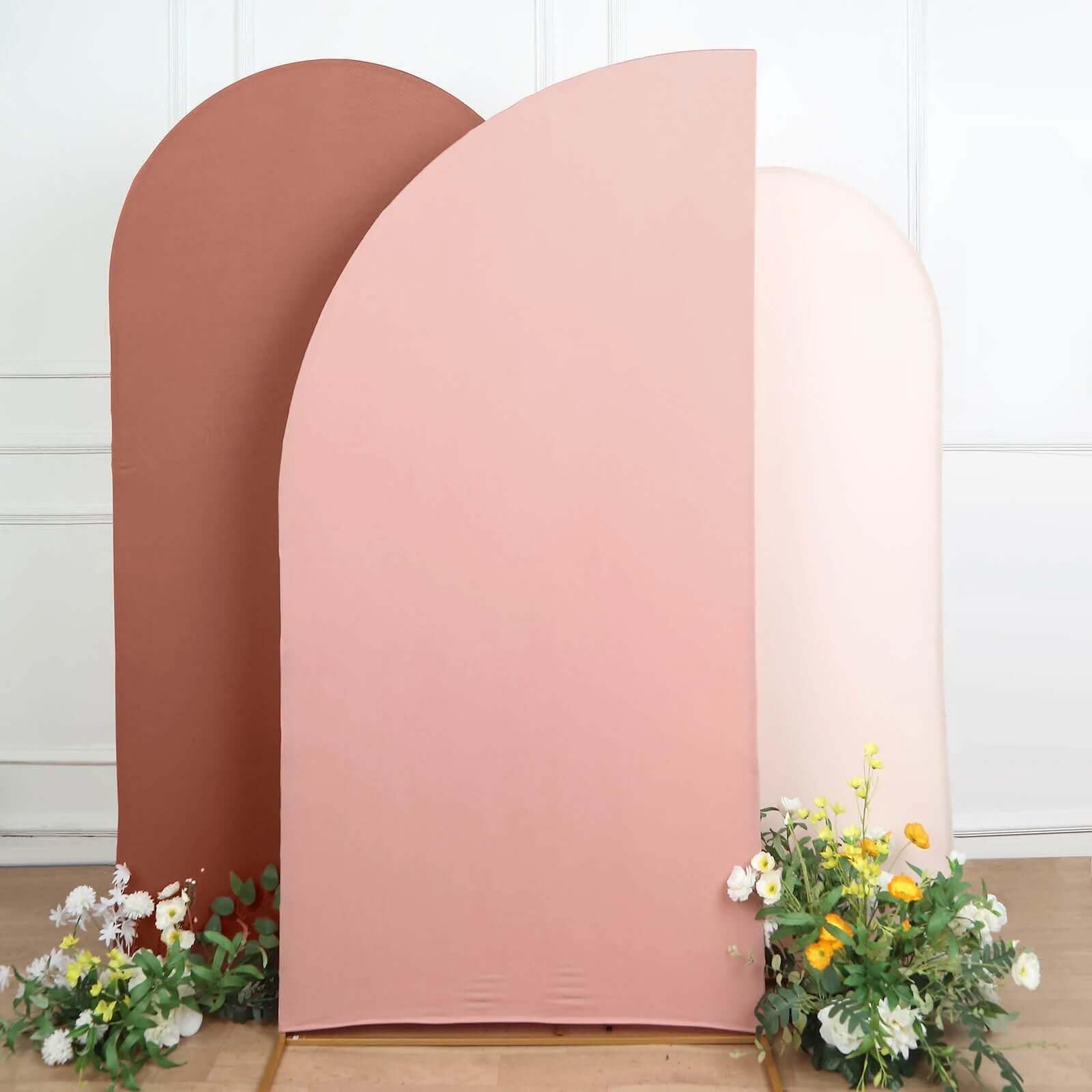 Efavormart 7ftx3ft Matte Dusty Rose Fitted Spandex Half Moon Wedding Arch Cover, Custom Fit Chiara Backdrop Stand Cover