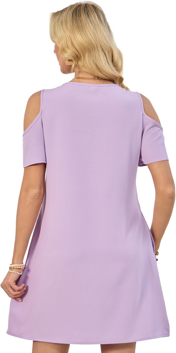 Summer Women's Casual Dress with Thin Straps Off-The-Shoulder Short Sleeves Flowing Beach Resort A-Line Dress - Image 4