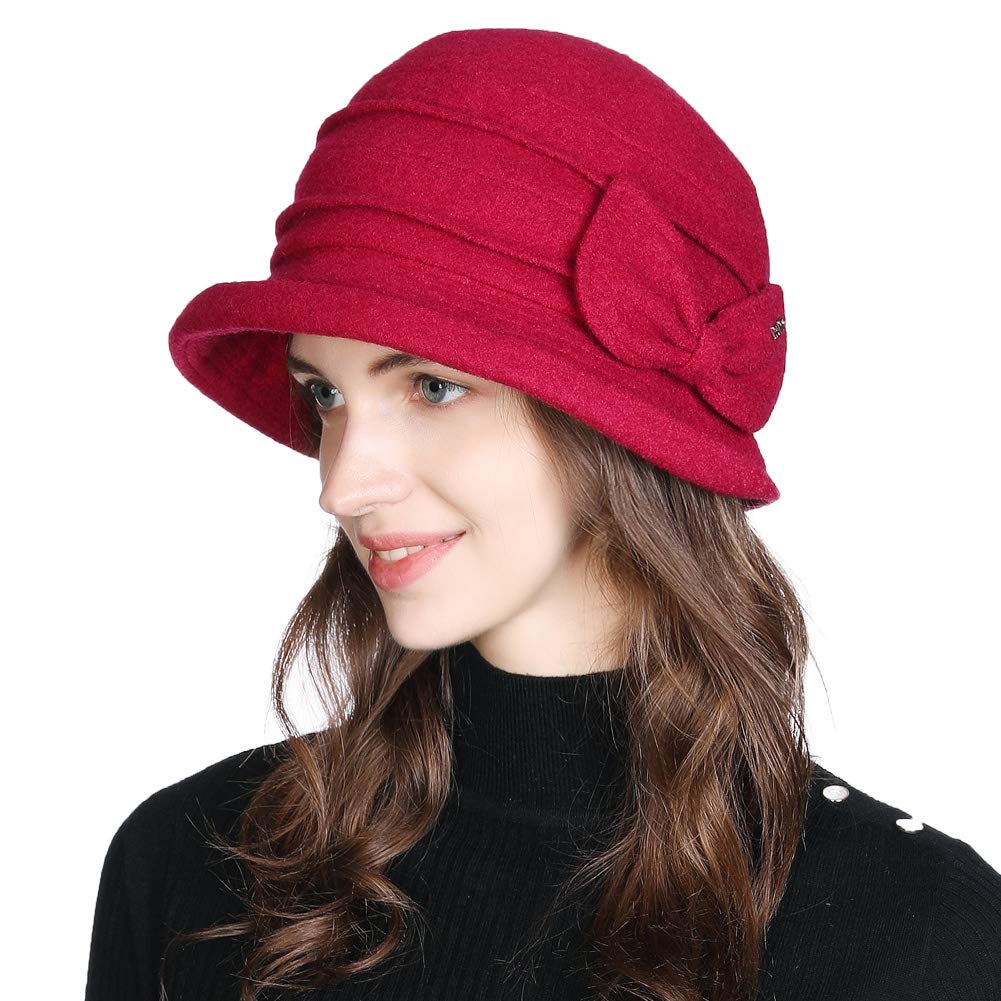 Comhats Winter Cloche Bucket Hat for Women Wool Elegant Dress 1920s Vintage Fedora