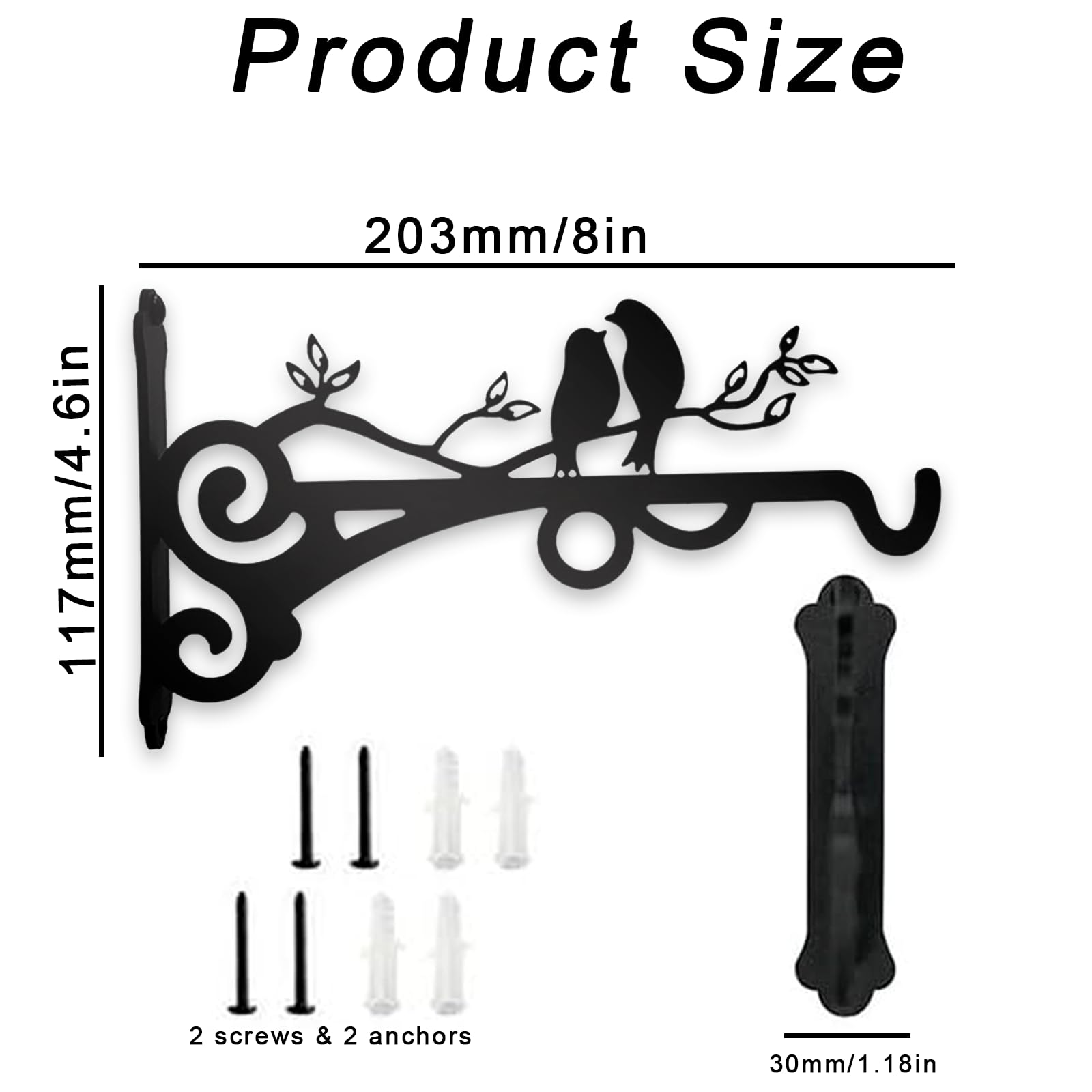Vxcvzv 2PCS Heavy Duty Hanging Basket Brackets,Wall Mounted Plant Hangers for Gardens/Patios/Concretes Black Multi Use Hooks for Bird Feeders/Lanterns/Wind Chimes - Image 2