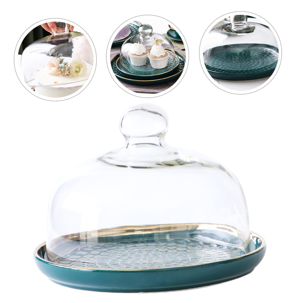 Mobestech Campana para Tartas de Porcelana, Molde de cerámica para Tartas, Plato para Tartas con cúpula, Soporte para Tartas con Tapa, Campana Transparente, cúpula, Soporte para Tartas con cúpula