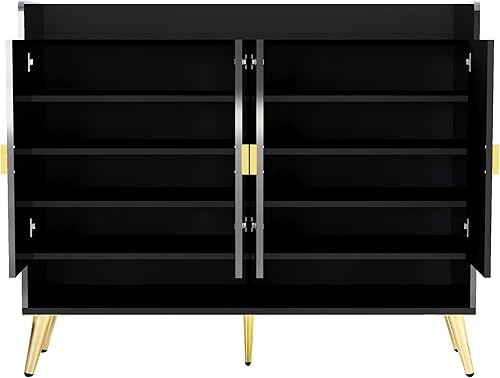 Miniatura 5 de LZ LEISURE ZONE Zapatero de 11 niveles con puertas para entrada, zapatero moderno de madera con estantes ajustables, organizador de zapatos