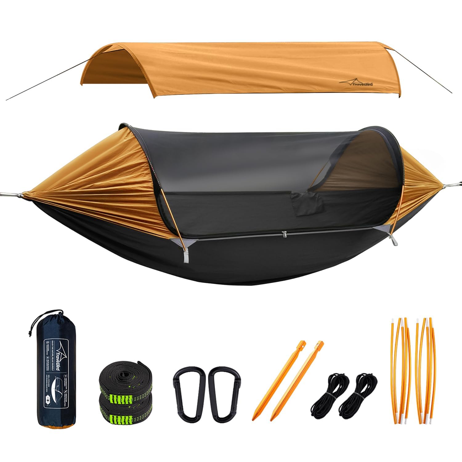 Amaca da Campeggio con Zanzariera e Parasole Rimovibile, Amaca Zanzariera Funzione 4 in 1, Amaca Tenda con Cinghie per Alberi, Tenda da Terra Bivacco per Esterni, Escursionismo e Viaggi