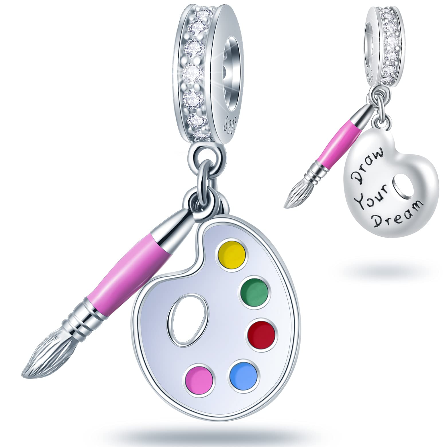 CRISNATAWomen Travel and Valentines Charms-925 Sterling Silver Shop Bag, High Heels, Music Note Guitar, Camera, Hot Air Ballon, Magnolia, Arrow, Star Crown, Rose Flower Beads, fits European Snake Bracelet