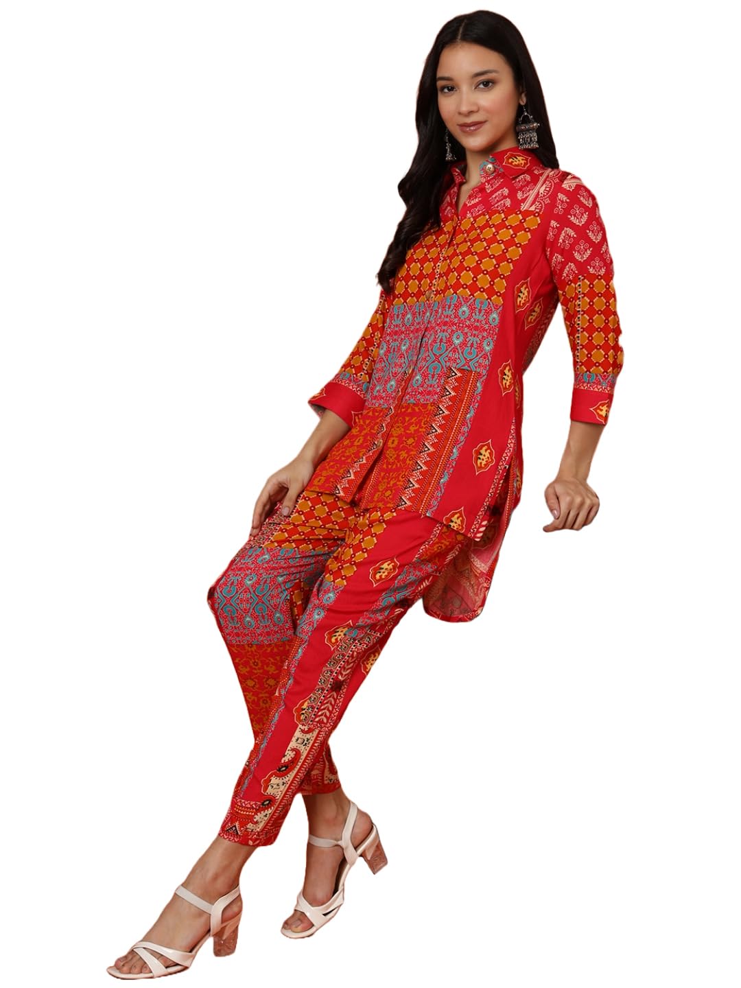GoSriKi Women’s Cotton Blend Printed Ethnic Co-ord Set