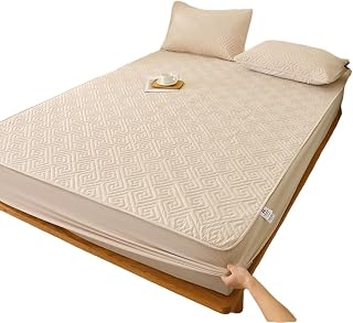 Vattentätt madrasskydd Queen size, dra-på-lakan med djup ficka, heltäckande, andningsbart och mjukt tyg för sängskydd (khaki, 120 * 200 cm)