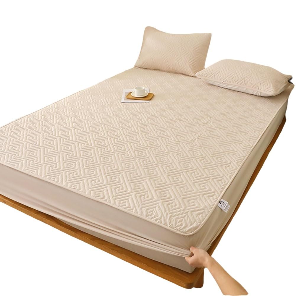 Coprimaterasso Impermeabile Matrimoniale, Lenzuolo con Angoli Elasticizzati e Tasca Profonda, Copertura Completa, Tessuto Traspirante e Morbido per la Protezione del Letto (Kaki, 120 * 200 c