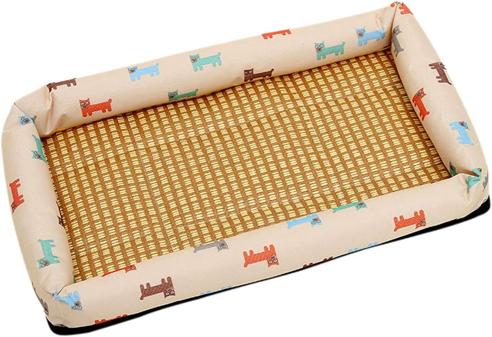 Tangpan Cat Printing Pet Dog Rectangle Bed (Cream,XL)