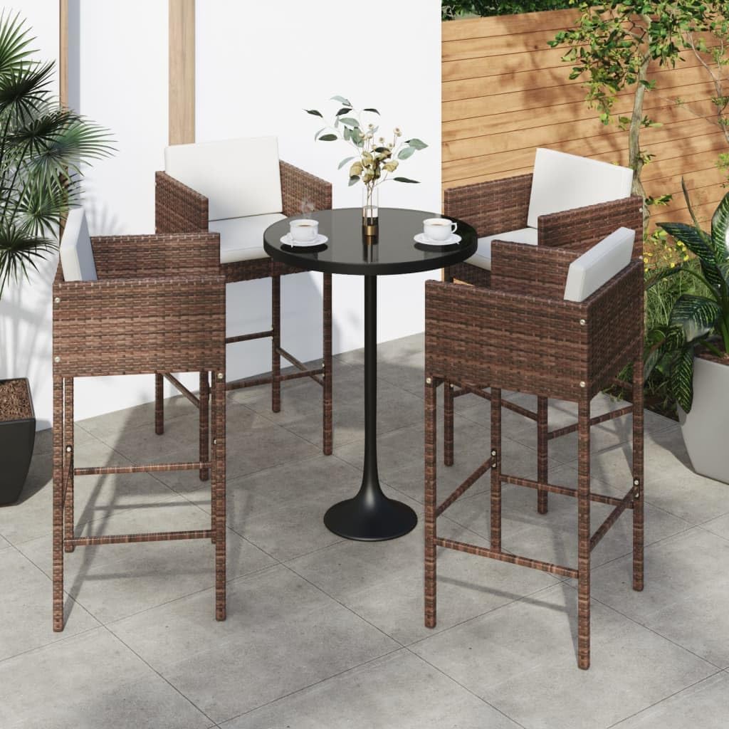vidaXL Bar Stools 4 Pcs, Bar Seats with Cushion, Counter Height Stools, Island Stools for Pub Dining Room Kitchen, Modern Style, Brown Poly Rattan