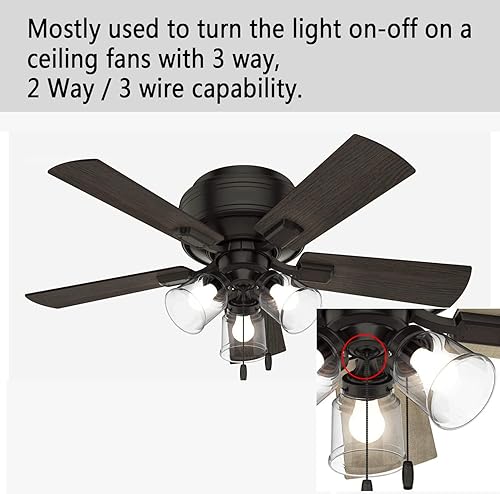 Miniatura 3 de ZE-110 - Interruptor de luz de techo, 3 vías y 3 cables, interruptor de cadena de repuesto compatible con ventilador de techo Hunter (cadena de