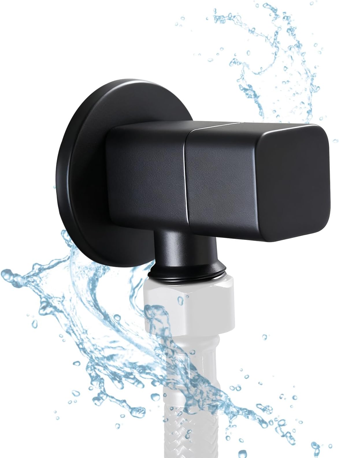 Square Angle Stop Valve, Black G1/2 Angle Valve Brass Mixer Water Stop Valve Bathroom Toilet Bidet Spray Shower Quarter Turn Water Bathroom Shower Washbasin Accessory