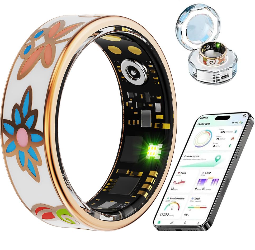 Smart Ring for Women and Men, 8 Sport Modes, Step Counter, Fitness Tracker with Heart Rate,5-Day Battery, Crystal Magnetic Charging Case (#13)