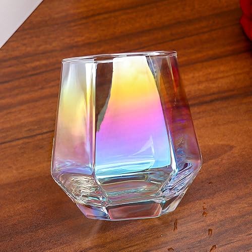 Miniatura 5 de Gutsdoor Juego de 4 copas de vino sin tallo, copas de vino con forma de diamante, cristalería iridiscente, regalos de boda de compromiso