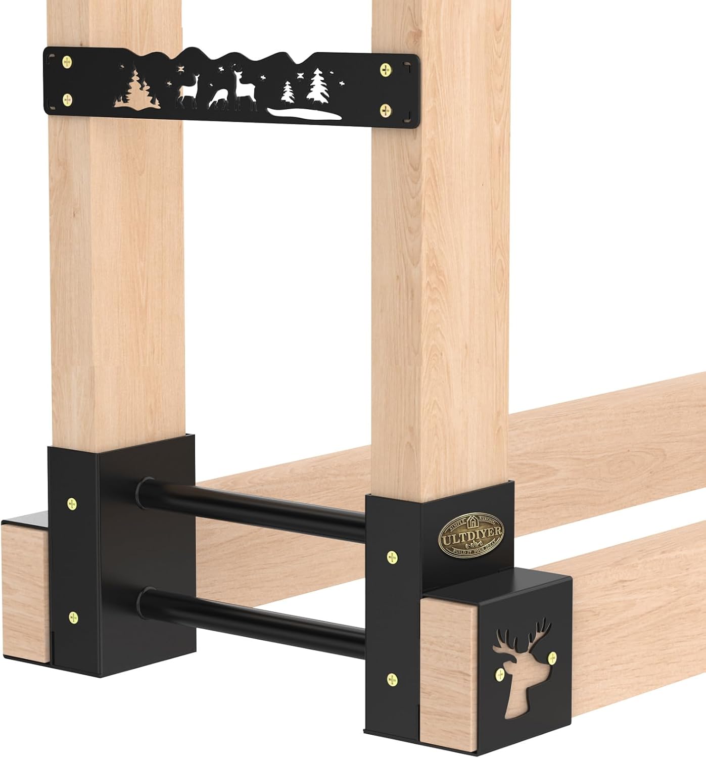 Widened Outdoor Firewood Rack Brackets, Heavy Duty Fireplace Wood Storage Holder, Fireplace Wood Holder For Patio Deck, Adjustable to Any Length