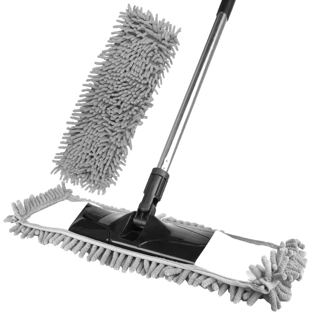 Gray Dust Mop with 2 Washable Pads - 58" Extendable Handle for All Floors