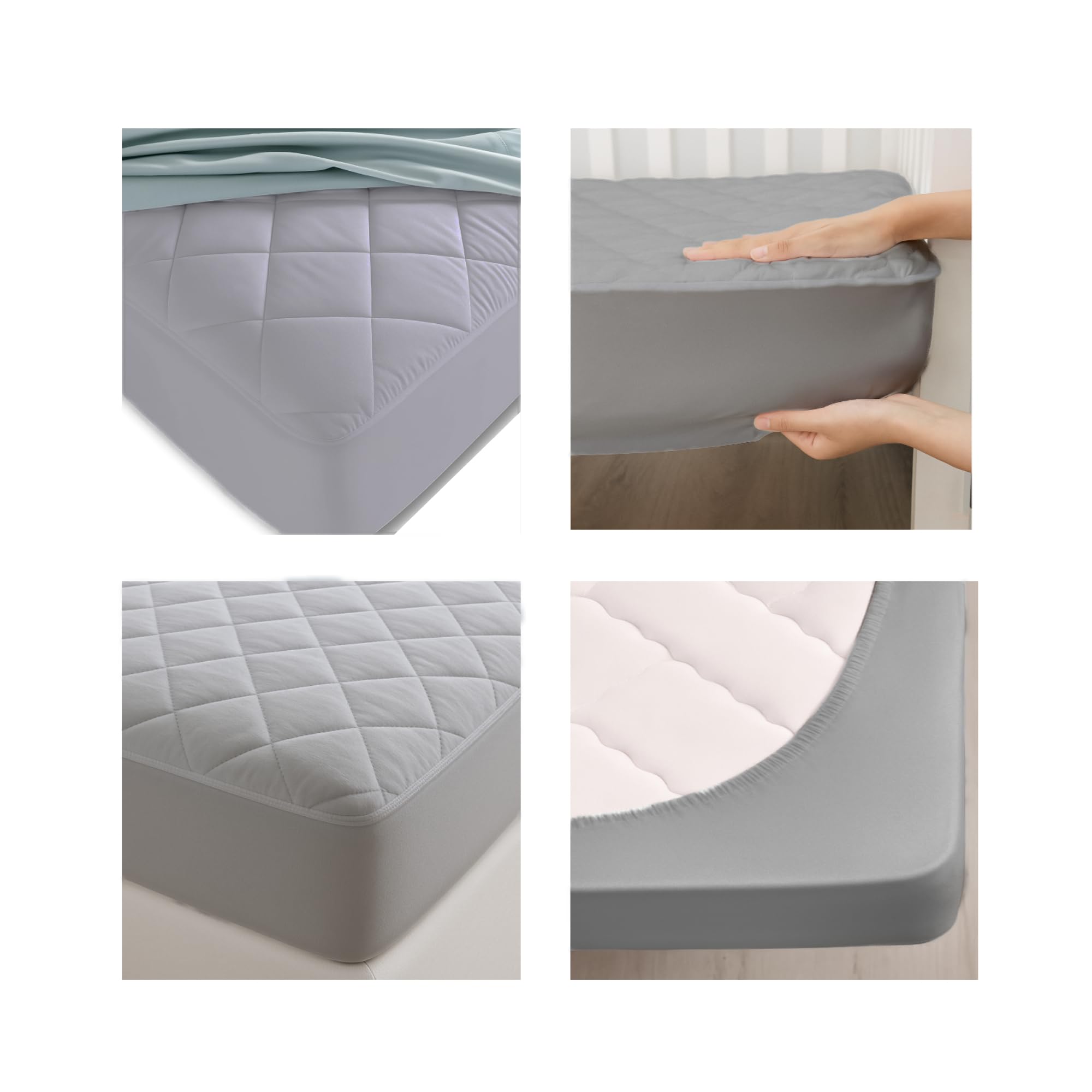 Matratzenschoner aus Baumwolle, gesteppt, mit antiallergischer Behandlung, wasserdicht, milbendicht, weich und leise, atmungsaktive Matratzenauflage (Grau, 140 x 190/200 + (35-40))