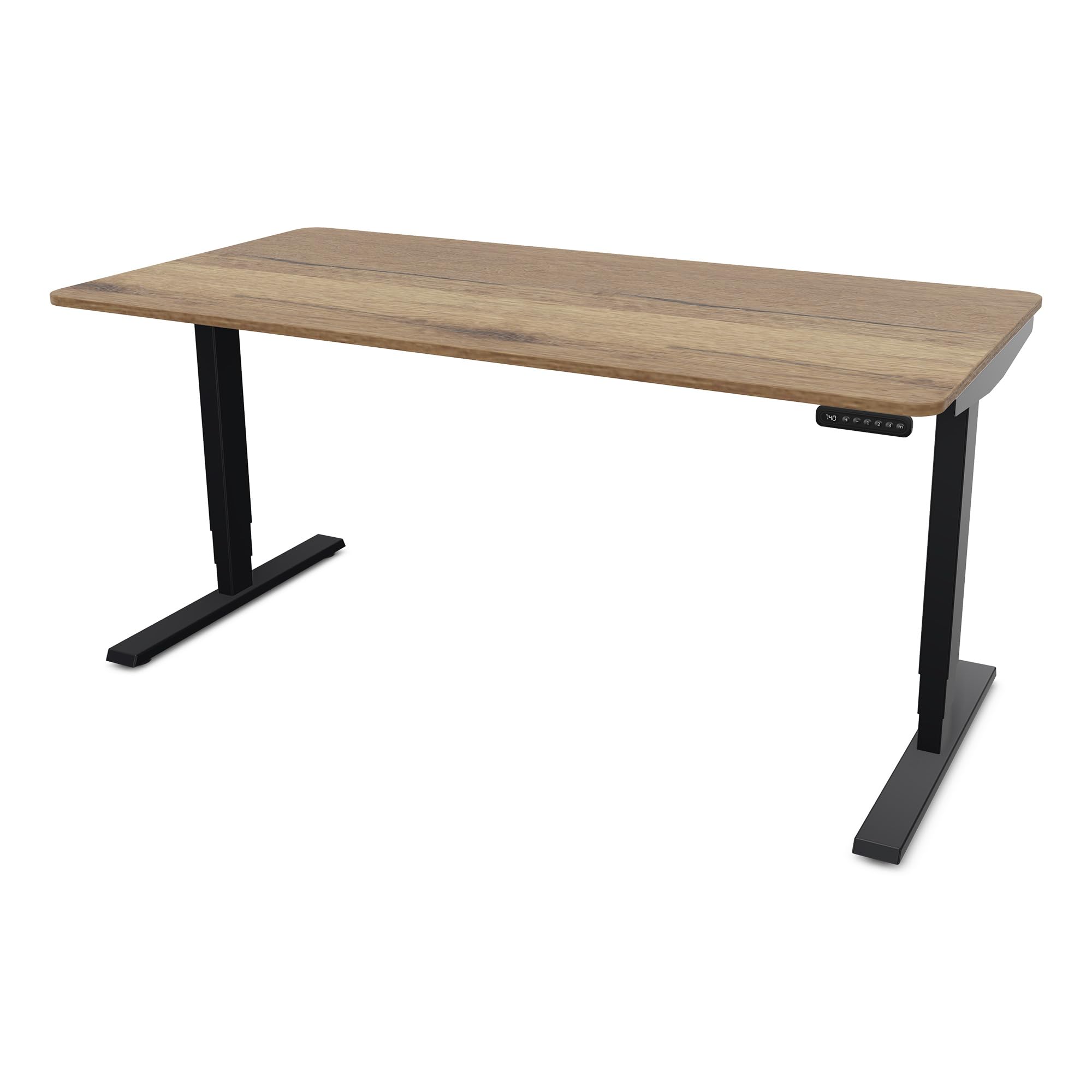 ASSMANN Höhenverstellbarer Schreibtisch elektrisch, 180x80cm, TÜV-geprüft | stufenlos verstellbar mit Aufprallschutz, ergonomischer Schreibtisch Made in Germany, abgerundete Ecken, Eiche Tabak/Schwarz