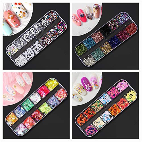 8 Boxes Nail Art Accessories Kit,Multicolor Nail Crystal Gems Nail Jewels Nail Flat Back Diamonds with Tweezers and Nail Art Brush for Nail Art Supplies Accessories