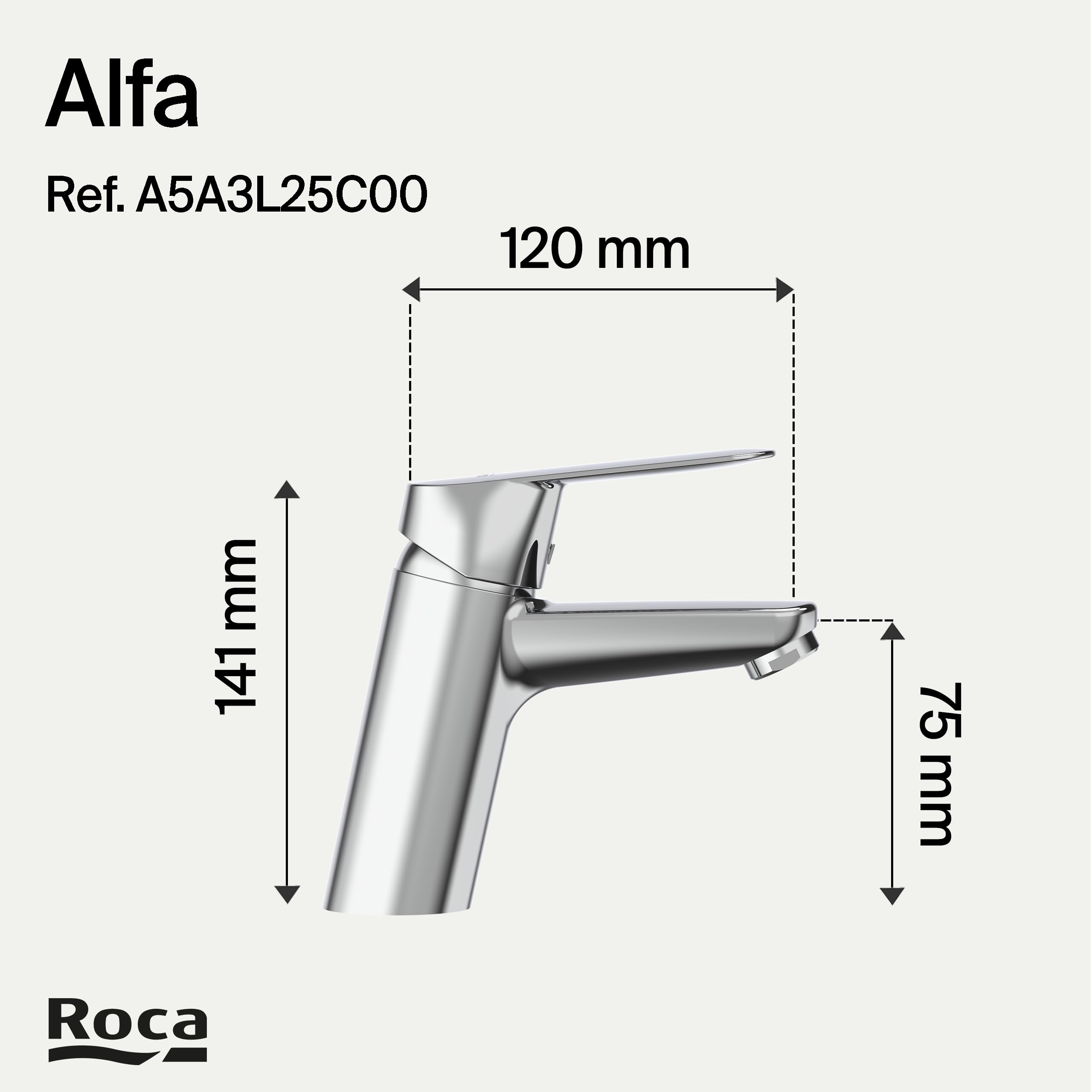 Roca Alfa Grifería para lavabo con tecnología Cold Start, grifo monomando de repisa con enlaces de alimentación flexibles, mezclador para cuarto de baño de fácil instalación, cromado, A5A3L25C00
